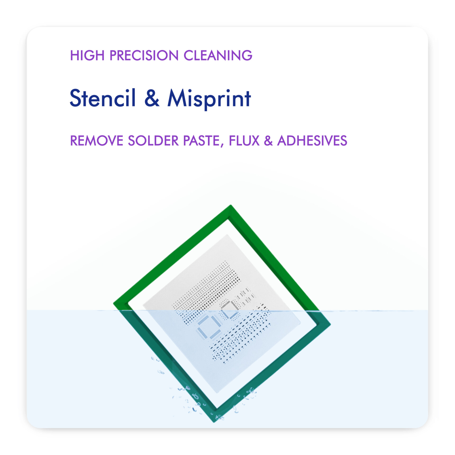 stencil dipping into zestron chemistry cleaning tank 