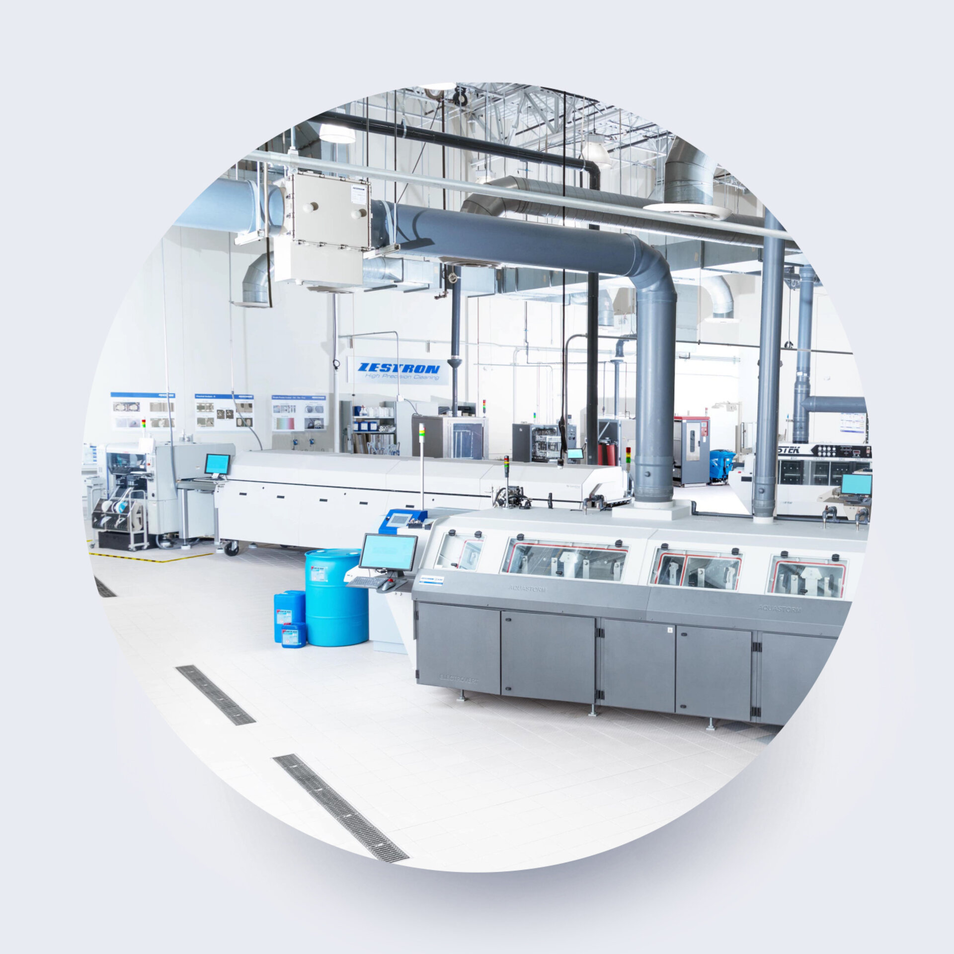 ZESTRON technical center located in manassas virginia showing inline and batch cleaning machines 