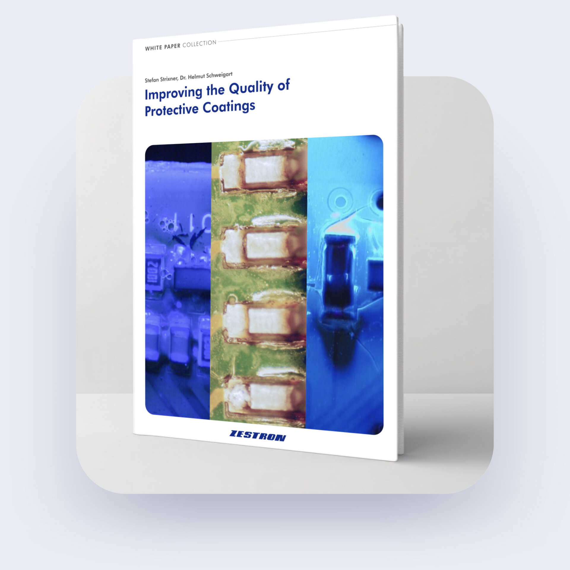 book showing conformal coating failures on a circuit board