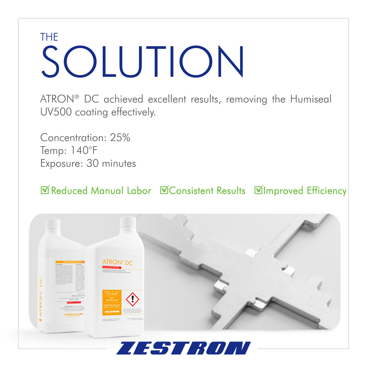 customer solution conformal coating on steel pallet showing cleaned product
